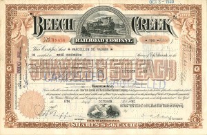 Beech Creek Railroad Co. - Stock Certificate